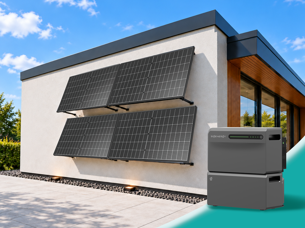 SigenMate mit Solarmodulen an der Hauswand