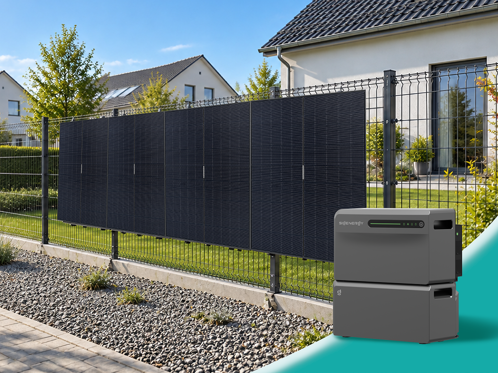 SigenMate mit Solarmodulen am Gartenzaun