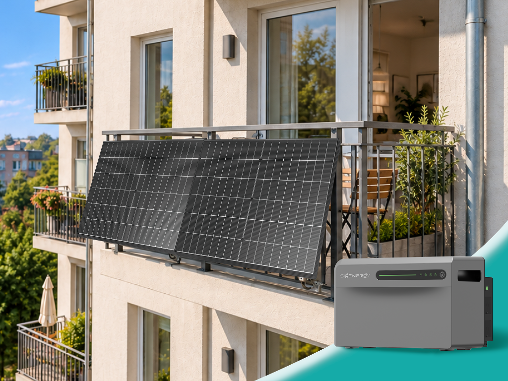 SigenMate mit zwei Solarmodulen am kleinen Balkon
